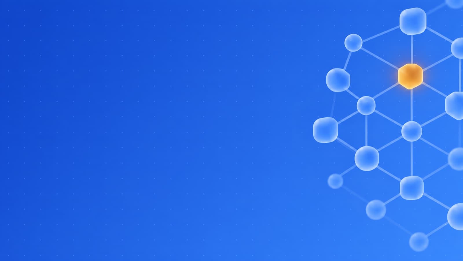 Blue gradient cover with a glassy lattice of connected nodes and one amber node, for GenMB AI articles